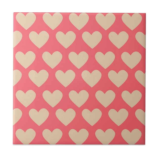 Beige Red Cute Simple Heart Pattern Ceramic Tile (Front)