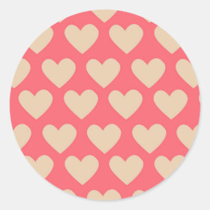 Beige Red Cute Simple Heart Pattern Classic Round Sticker