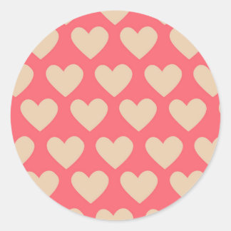 Beige Red Cute Simple Heart Pattern Classic Round Sticker