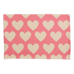 Beige Red Cute Simple Heart Pattern  Pillowcase