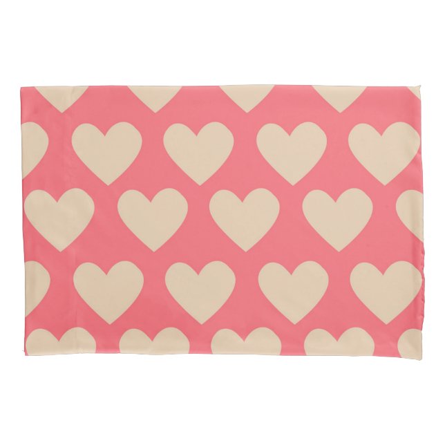Beige Red Cute Simple Heart Pattern  Pillowcase (Front)