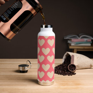 Beige Red Cute Simple Heart Pattern Water Bottle