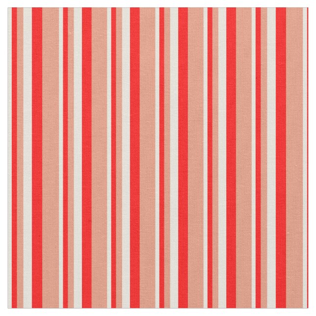 Beige, Red & Dark Salmon Coloured Stripes Pattern Fabric (Close Up)