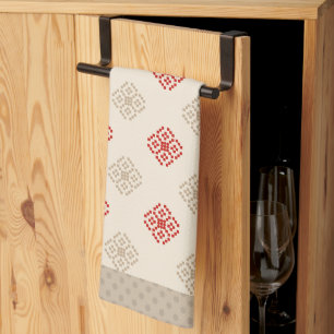 Beige/Red Geometric Diamond Kitchen Towel