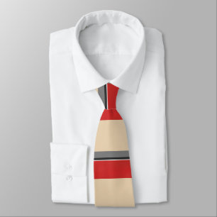 Beige Red Grey Black White Block Stripes Tie