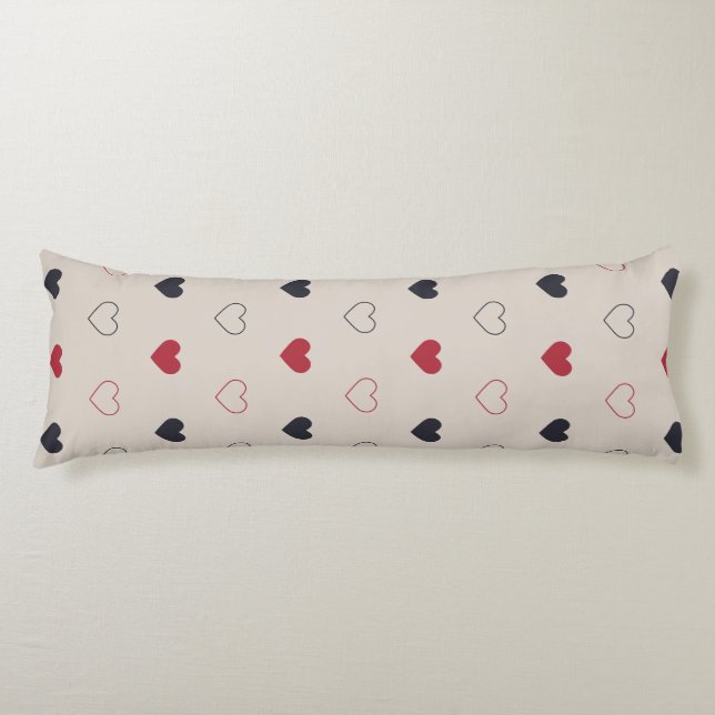 Beige & red Heart Seamless Pattern Cute Minimal Body Cushion (Front)