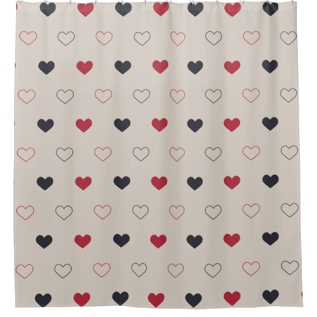 Beige & red Heart Seamless Pattern Cute Minimal Shower Curtain (Front)