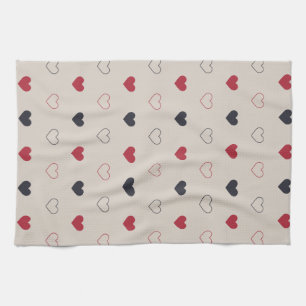 Beige & red Heart Seamless Pattern Cute Minimal Tea Towel