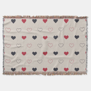 Beige & red Heart Seamless Pattern Cute Minimal Throw Blanket