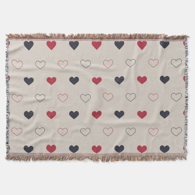 Beige & red Heart Seamless Pattern Cute Minimal Throw Blanket (Front)
