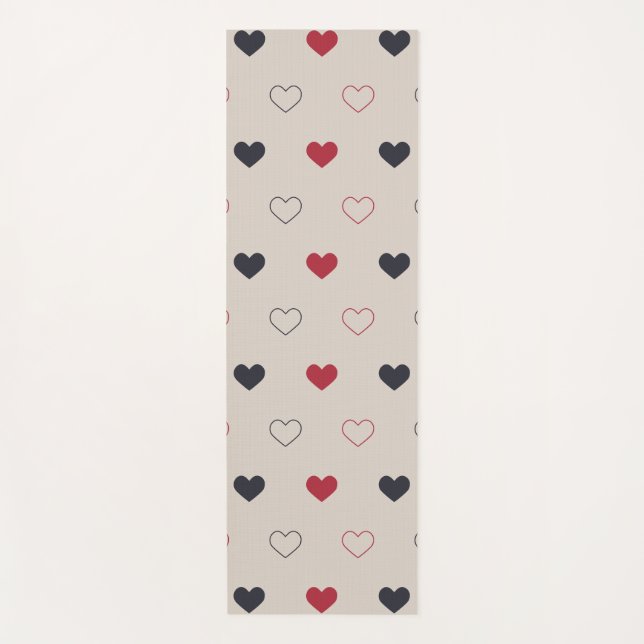 Beige & red Heart Seamless Pattern Cute Minimal Yoga Mat (Front)