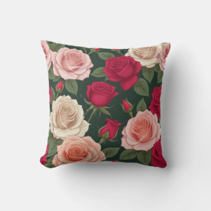 Beige Red Roses Floral Cushion