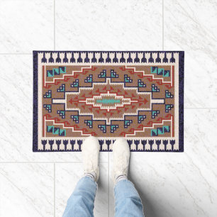 Beige Red Teal Native American Indians Navajo Doormat