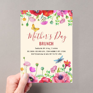 Beige Red Watercolor Floral Mother's Day Brunch Acrylic Invitations