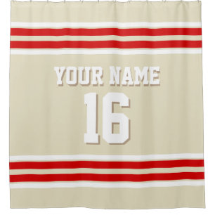 Beige Red White Stripes Sports Jersey Shower Curtain