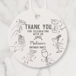 Beige Retro Cocktail Party Birthday Thank You Favour Tags