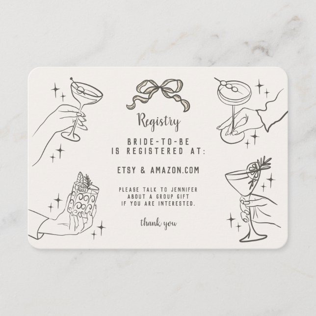 Beige Retro Cocktail Party Bridal Registry Insert (Front)