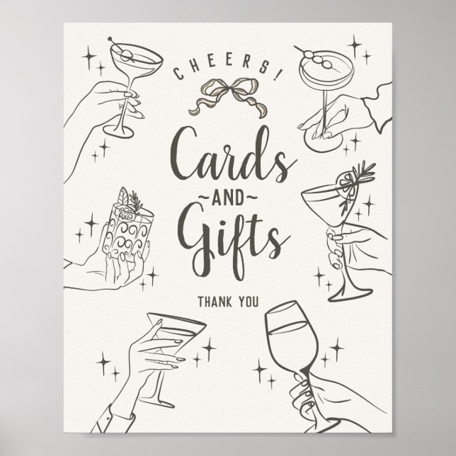Beige Retro Cocktail Party Cards and Gifts Sign (Front)