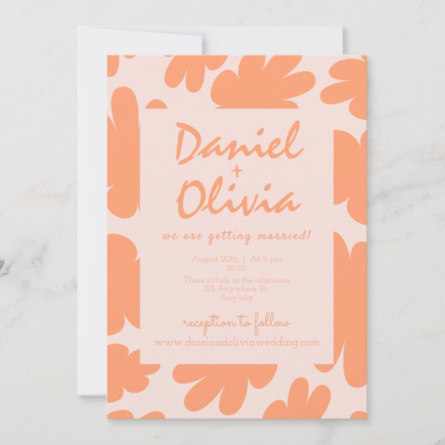 Beige Retro Floral with QR Wedding Invitation (Front)