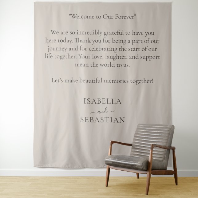 Beige Romantic Funny COUPLE Welcome Wedding Tapestry (In Situ)