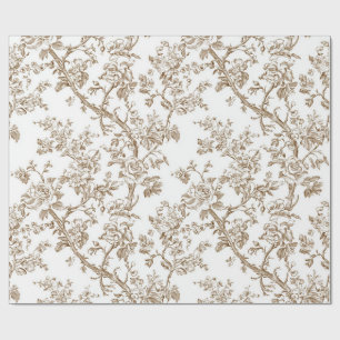 Beige Rose and Peony Branches Wrapping Paper