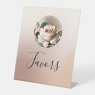 Beige Rose Bridal Shower Favour Pedestal Sign