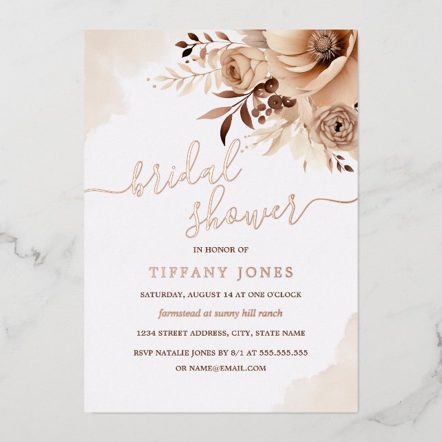 Beige ROSE GOLD FOIL Boho Floral Bridal Shower   (Front)
