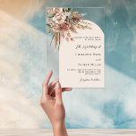 Beige roses pampas grass arch clear boho wedding acrylic invitations<br><div class="desc">Set the tone for your special day with this elegant wedding invitation. Featuring a transparent, clear background, with a beige coloured arch frame it’s beautifully adorned with muted, earthy roses, eucalyptus greenery, and pampas grass for a natural and romantic feel. Personalise it with your names and wedding details to create...</div>
