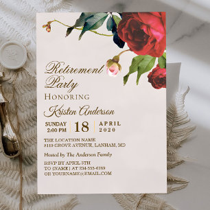 Beige Royal Red Floral Retirement Party Invitation