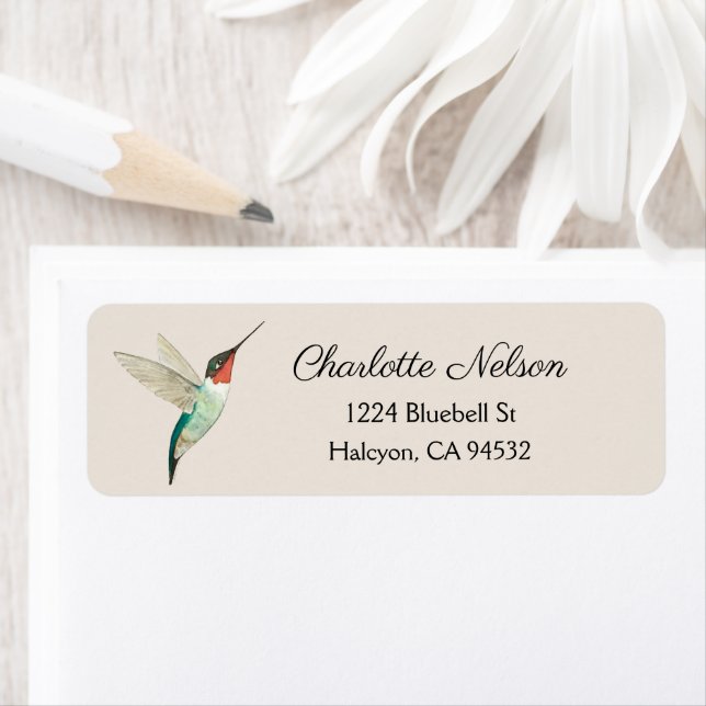 Beige Ruby-throated Hummingbird Return Address Label (Insitu)