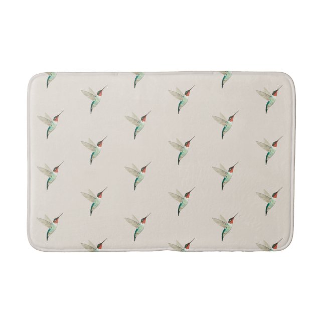 Beige Ruby-throated Hummingbirds Bath Mat (Front)