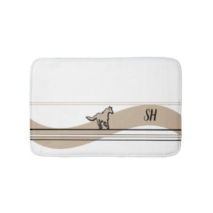 Beige Running Horse Design and Initials Bath Mat