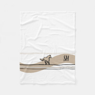 Beige Running Horse Design and Initials Fleece Blanket