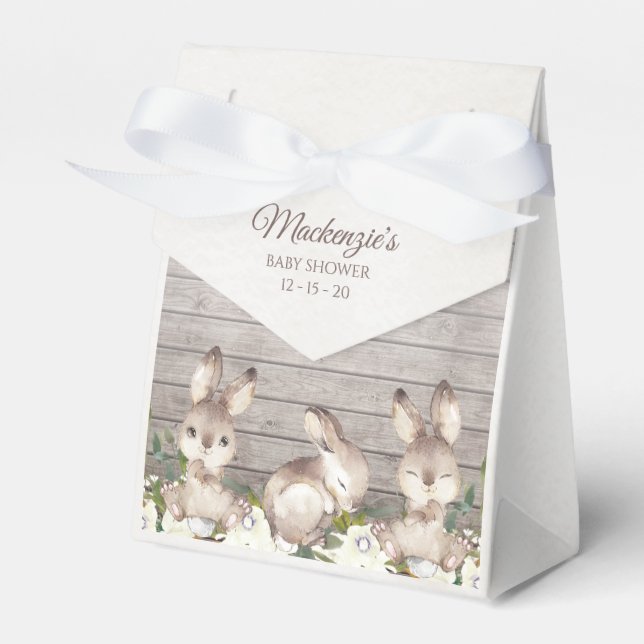 Beige Rustic Bunny Rabbit  Custom Baby Shower Favour Box (Front Side)