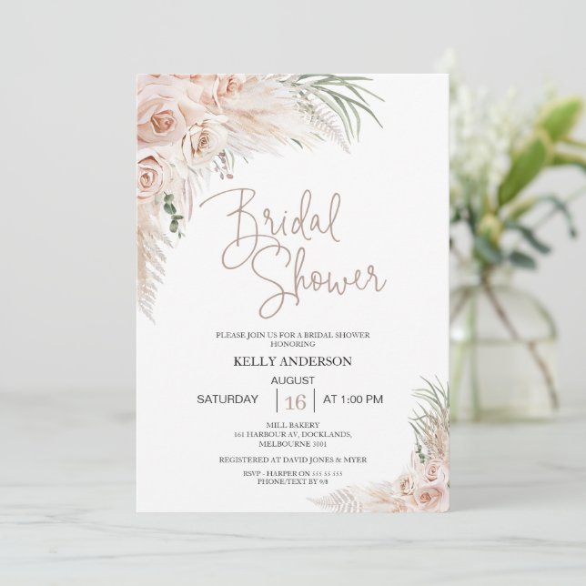 Beige Sage Boho Floral Bridal Shower  Invitation (Standing Front)