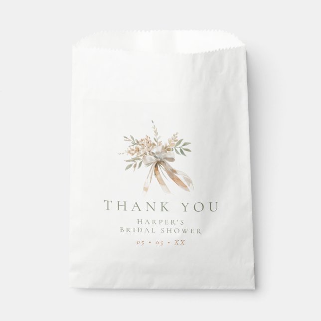 Beige & Sage Flowers & Bow Bridal Shower Thank You Favour Bag (Front)