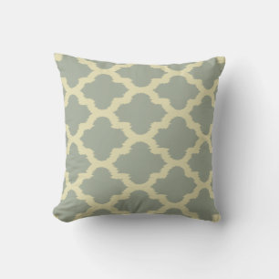 Beige & Sage Green Ikat Quatrefoil Pattern Cushion