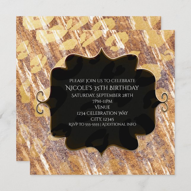 Beige Sandy Shimmer Leopard Glamour Invitations (Front/Back)