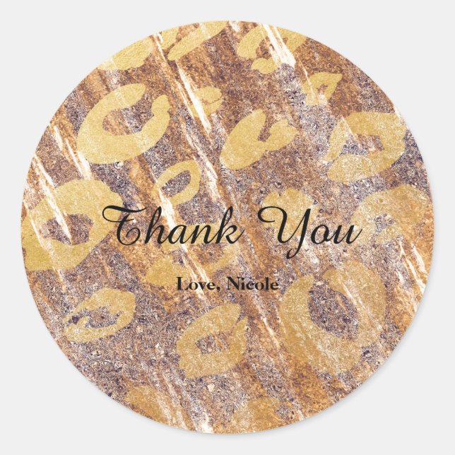 Beige Sandy Shimmer Leopard Print Glamour Favour Classic Round Sticker (Front)