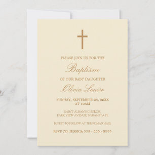 Beige Script Elegant Cream Baptism Invitation