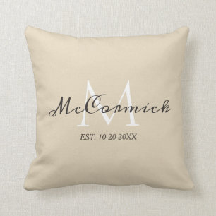Beige Script Monogram Family Personalised Cushion