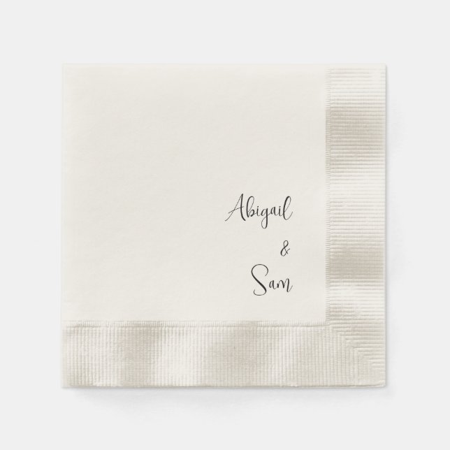 Beige Script Personalised Wedding Cocktail Napkin (Front)