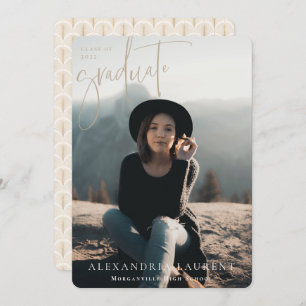 Beige Scripted Portrait Graduation Photo Announcement