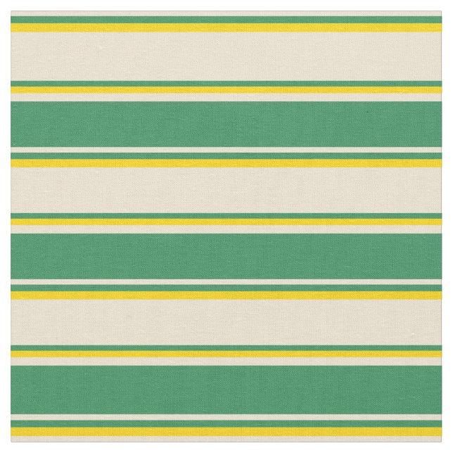 Beige, Sea Green & Yellow Striped Pattern Fabric (Close Up)
