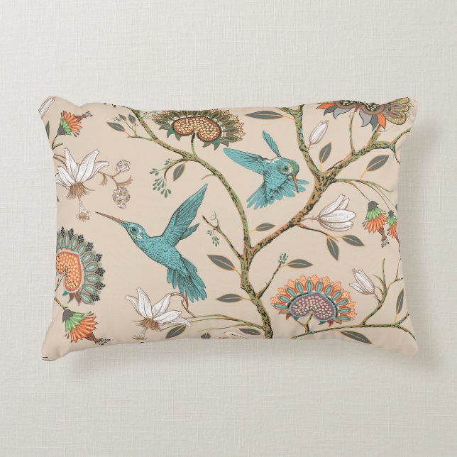 Beige seamless pattern with stylised flowers and b decorative cushion (Front)