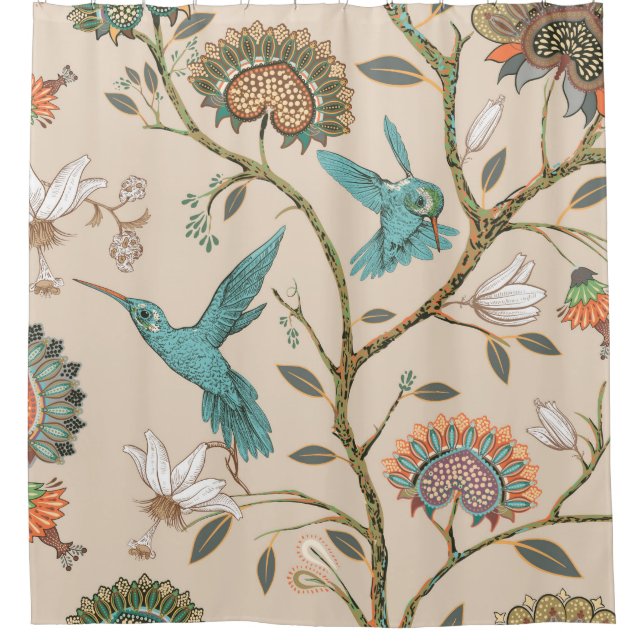 Beige seamless pattern with stylised flowers and b shower curtain (Front)