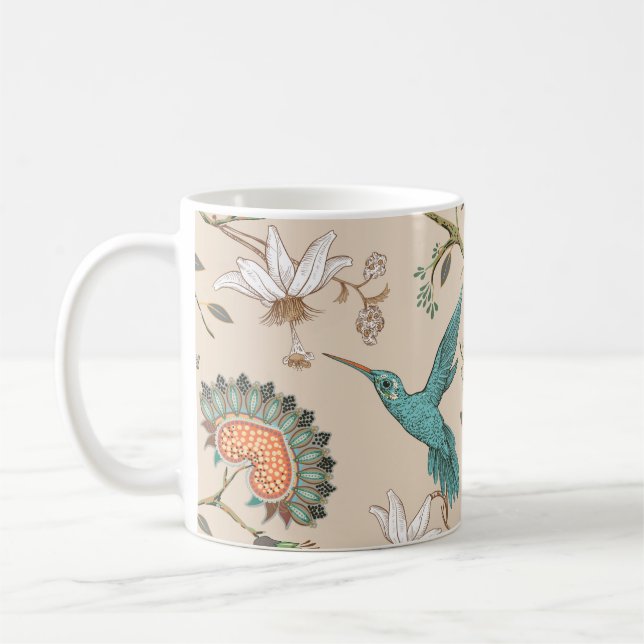 Beige seamless pattern with stylized flowers and b coffee mug (Left)