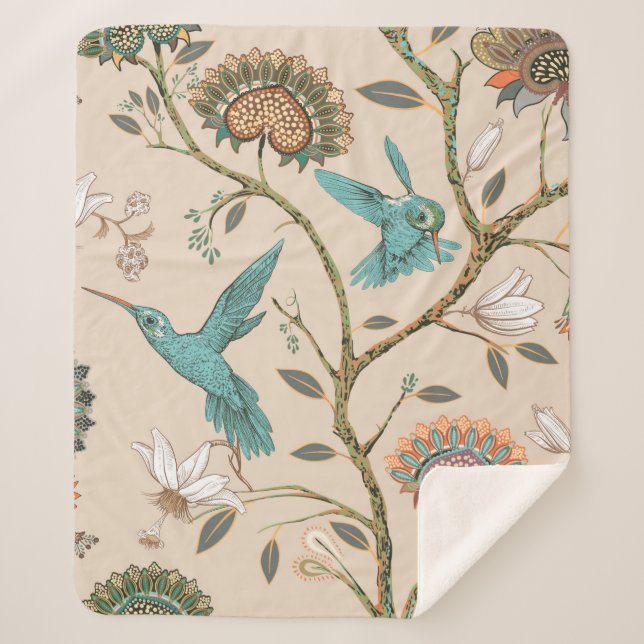 Beige seamless pattern with stylized flowers and b sherpa blanket (Front)