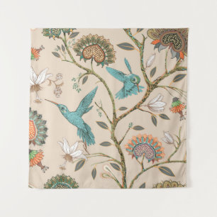 Beige seamless pattern with stylized flowers and b tapestry