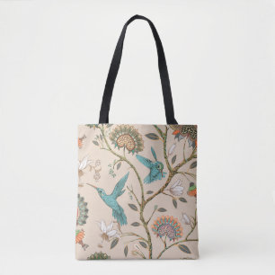Beige seamless pattern with stylized flowers and b tote bag